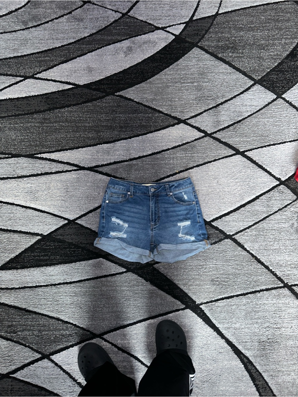 Women’s Blue Distressed Denim Roll-Cuff Shorts